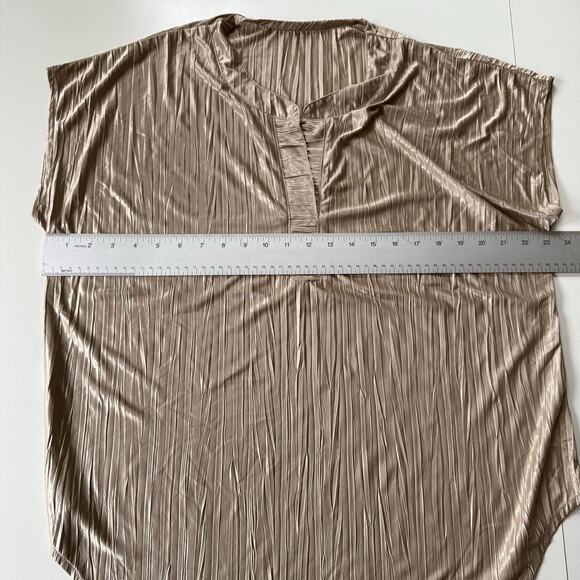 Vintage 80s Gold Crinkle Blouse Tunic Top Pleated Satin Minimalist L/XL No Tags - Picture 8 of 9